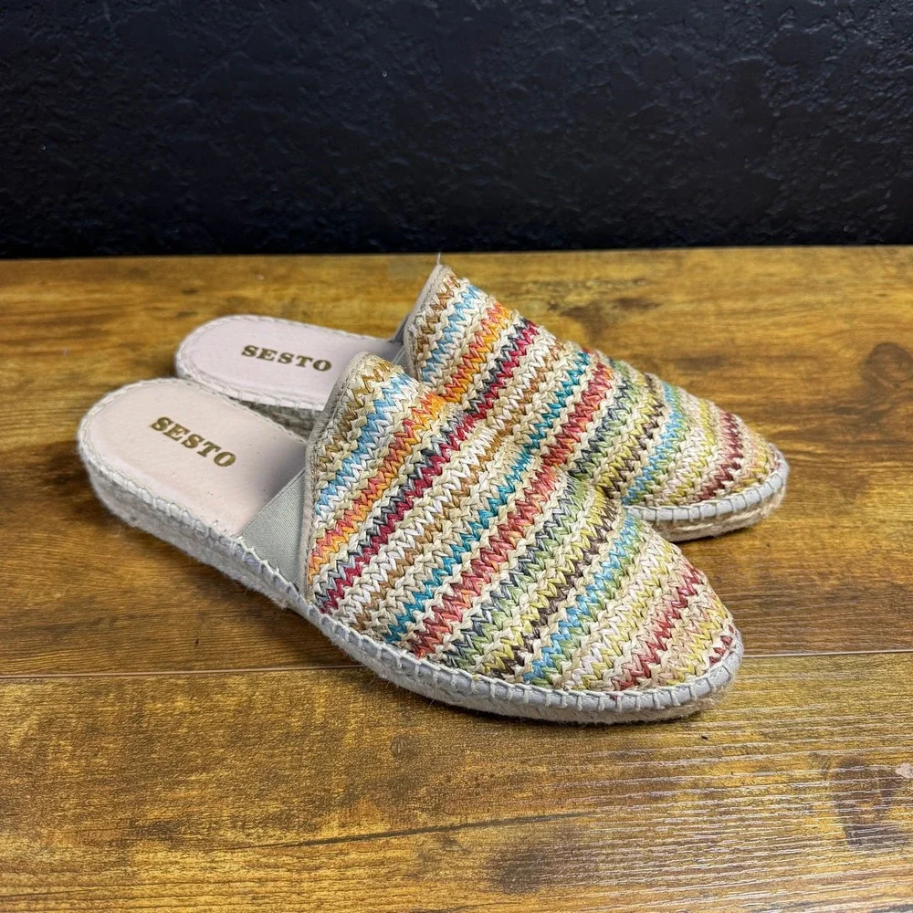 Sesto Meucci Multicolor Woven Straw Espadrille Mules Women 11
